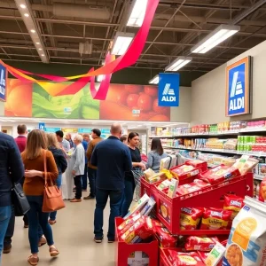 Crowd enjoying the grand opening of ALDI in Las Vegas