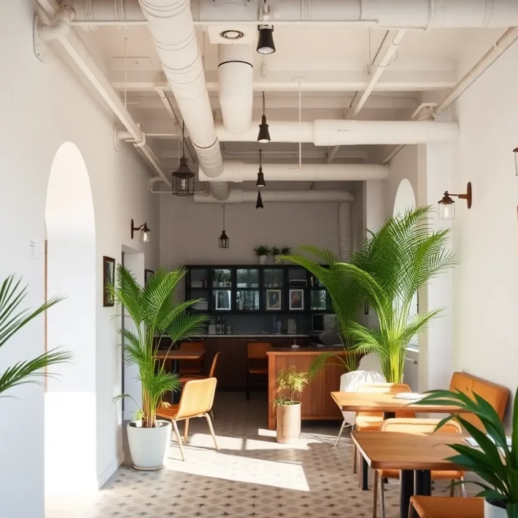 Cozy ambiance of Cafe Landwer with elegant decor and tiled floors