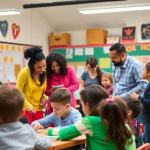 Families and educators engaging in a lively classroom activity at CCSD.