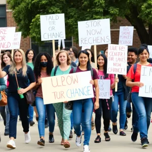 Teachers and students protesting for change at Chaparral High School