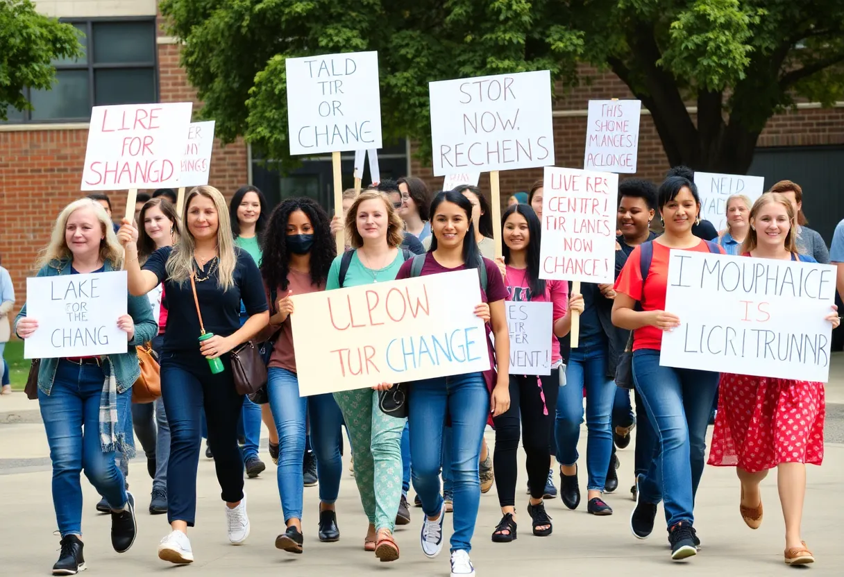 Teachers and students protesting for change at Chaparral High School