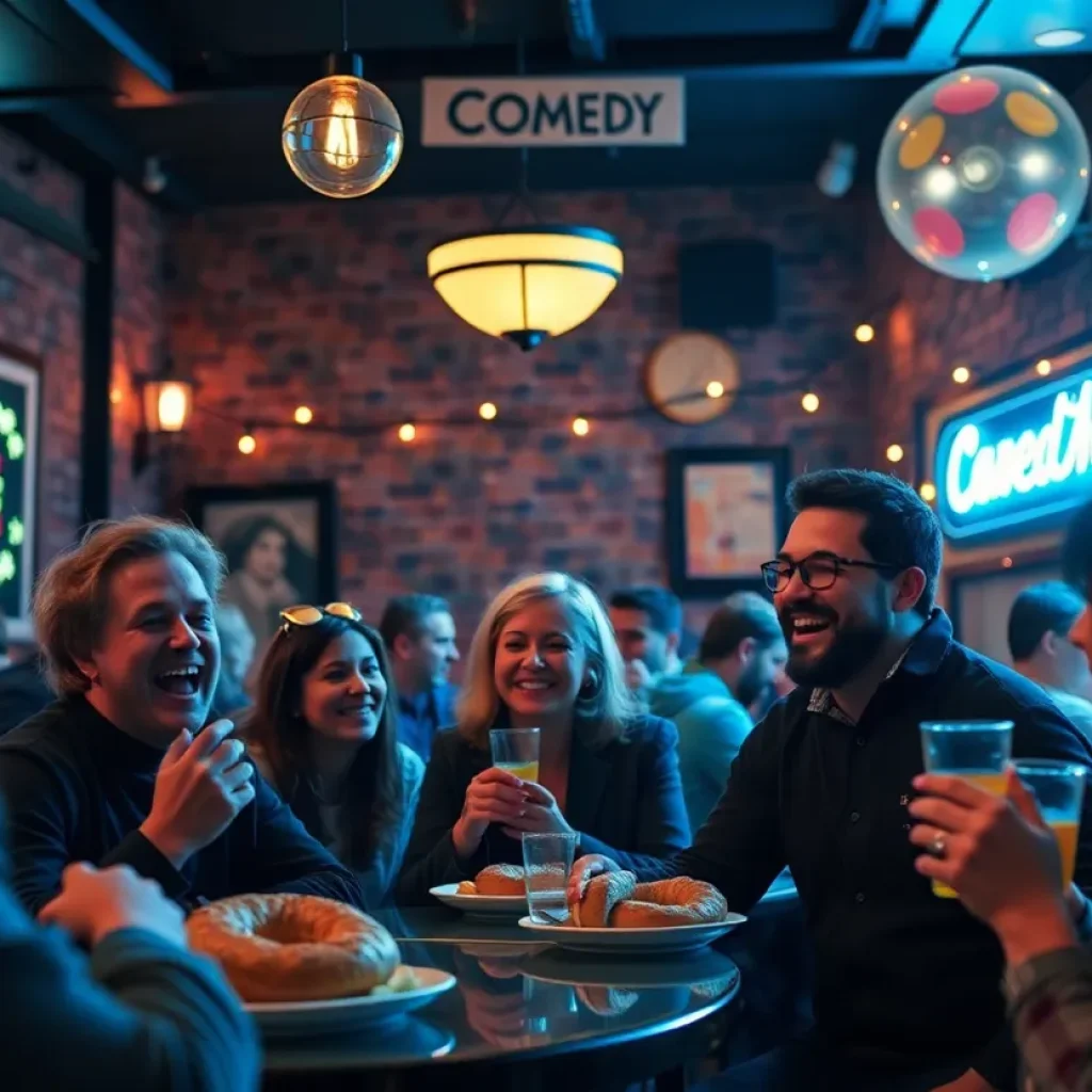 Guests enjoying a comedy night at Bagelmania