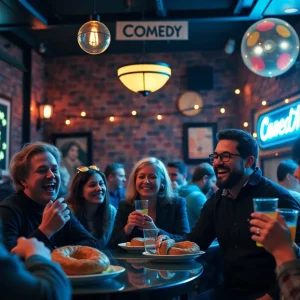 Guests enjoying a comedy night at Bagelmania