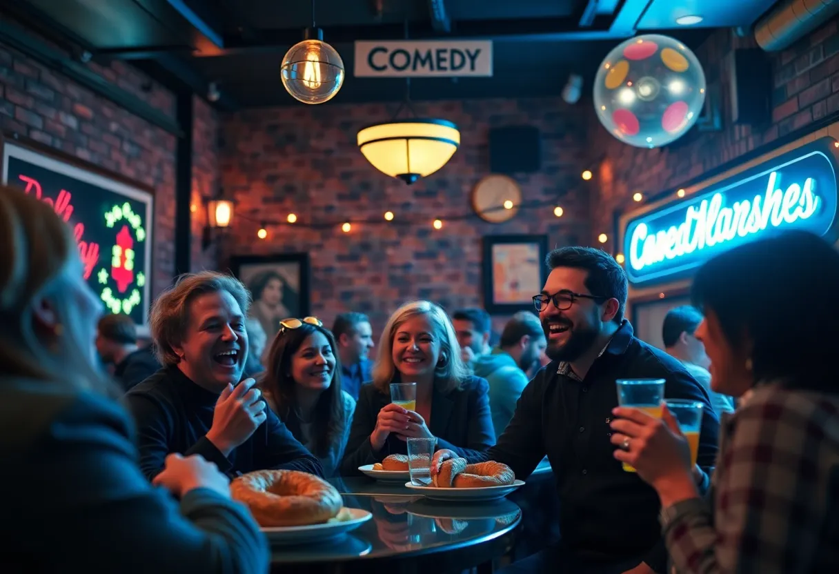Guests enjoying a comedy night at Bagelmania