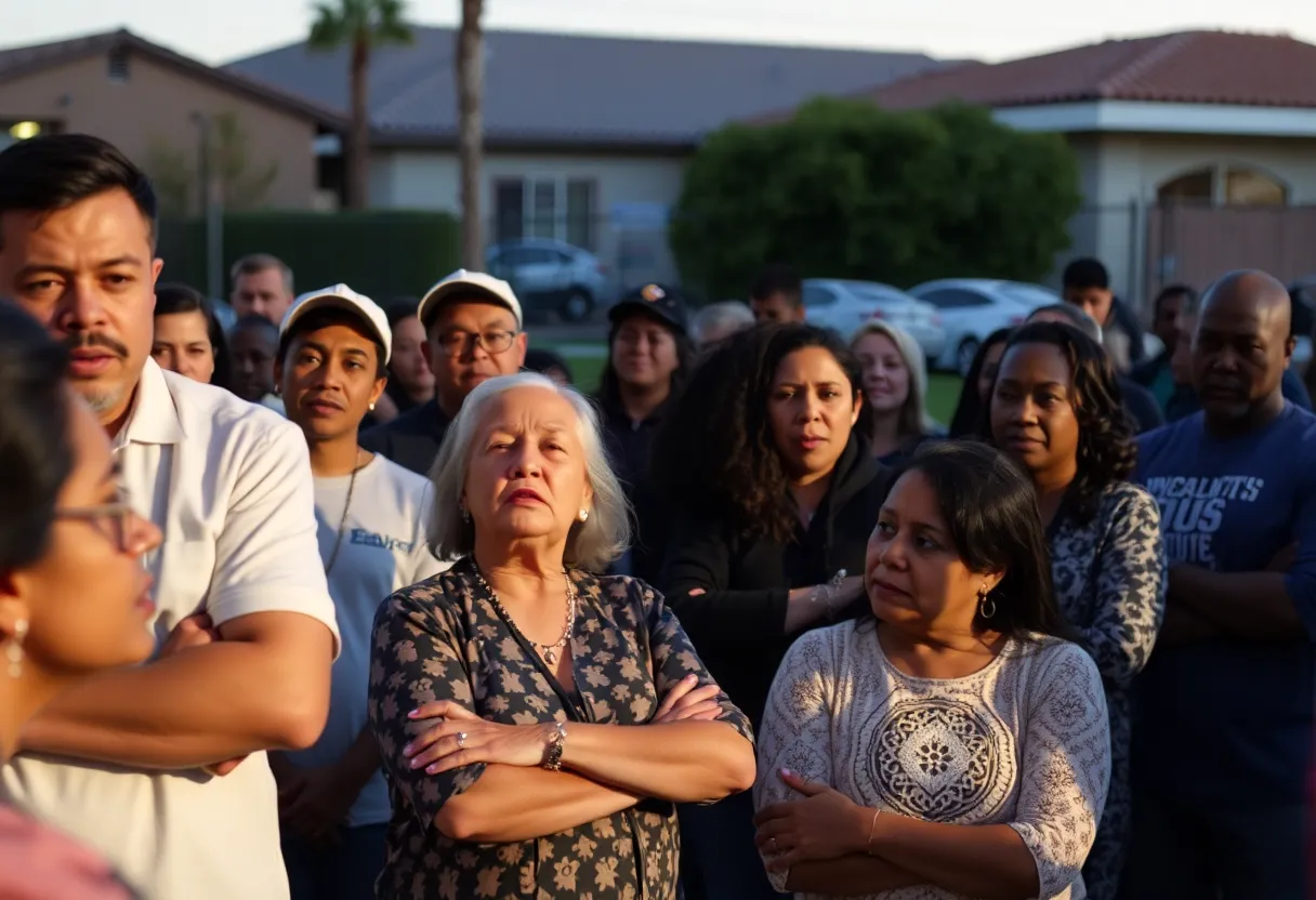 Residents at a community meeting discussing immigration enforcement