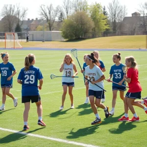Young athletes practicing lacrosse on a sunny field in Nevada.