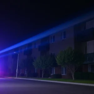 Police lights at a Las Vegas apartment complex