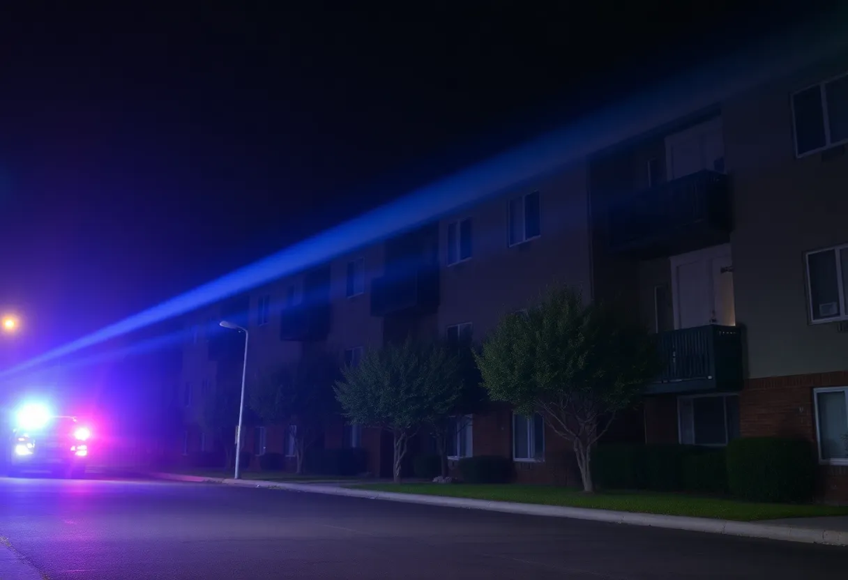 Police lights at a Las Vegas apartment complex