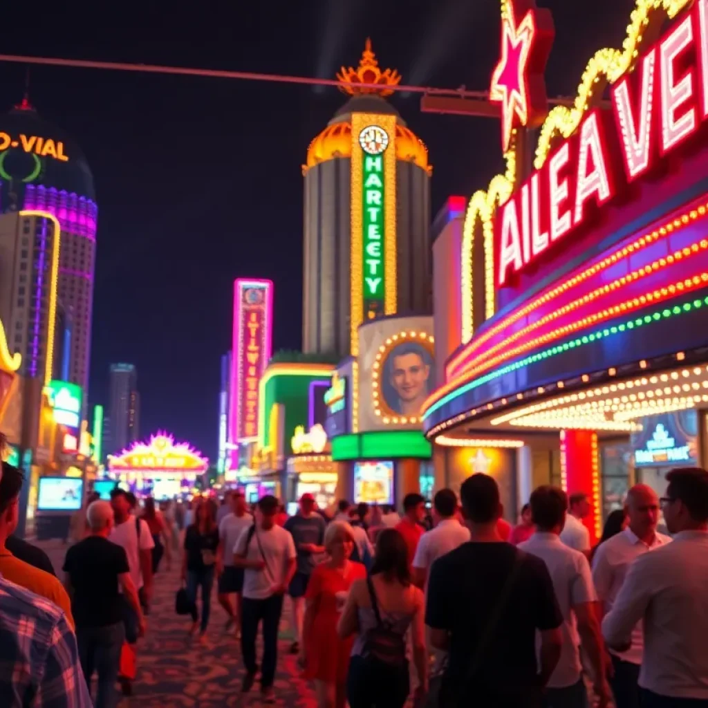 Brightly lit Las Vegas casino at night with diverse guests