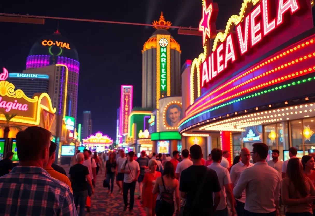 Brightly lit Las Vegas casino at night with diverse guests