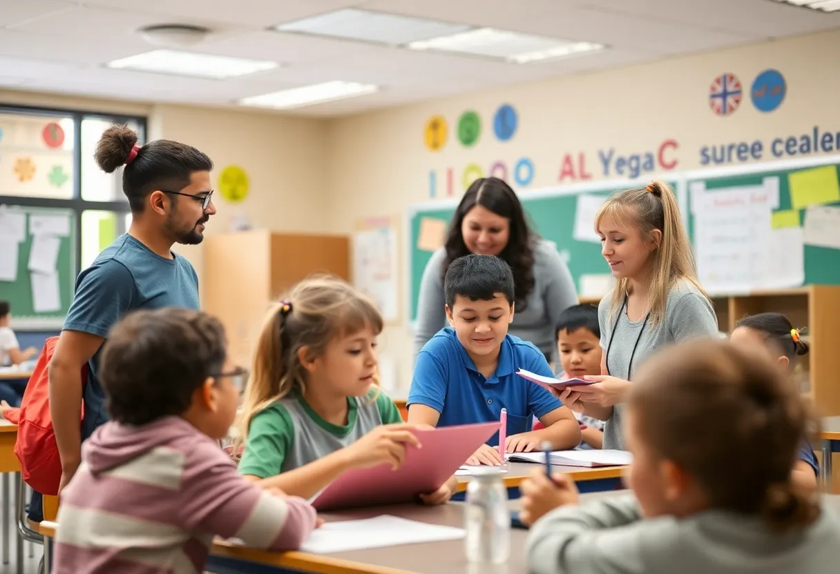 Students and teachers engaging in a lively classroom setting in Las Vegas.