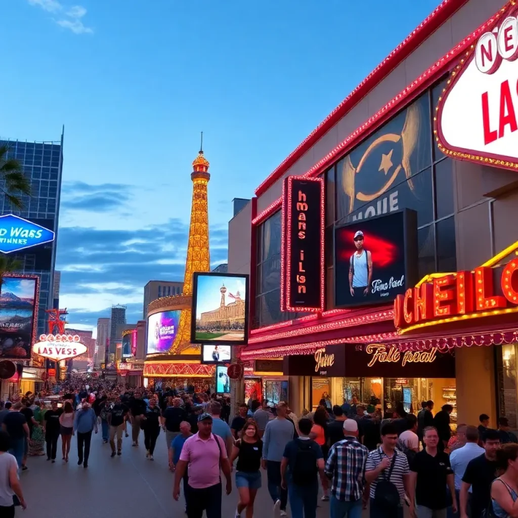 Diverse entertainment events in Las Vegas with colorful lights