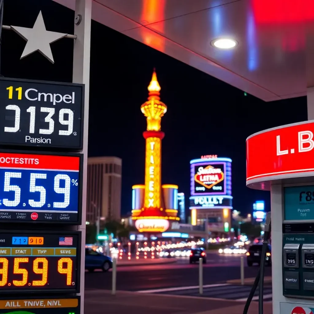 Gas station in Las Vegas showing various gas prices.