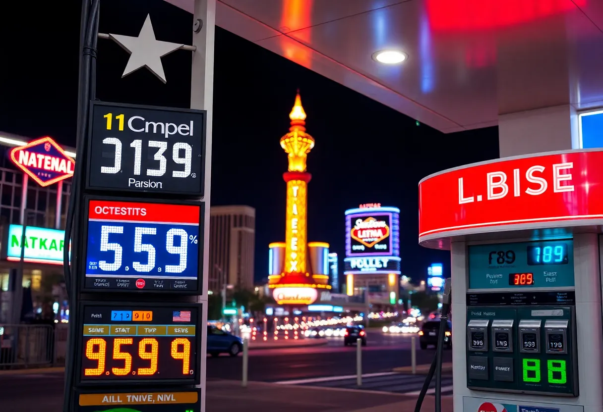 Gas station in Las Vegas showing various gas prices.
