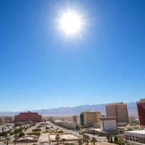Las Vegas skyline during a heatwave