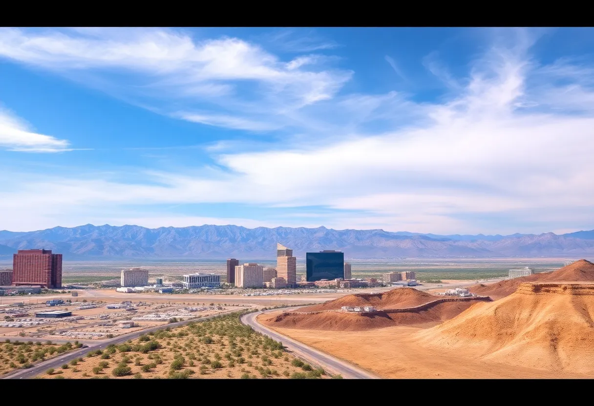 Bird's eye view of Las Vegas with a dry landscape depicting the housing crisis