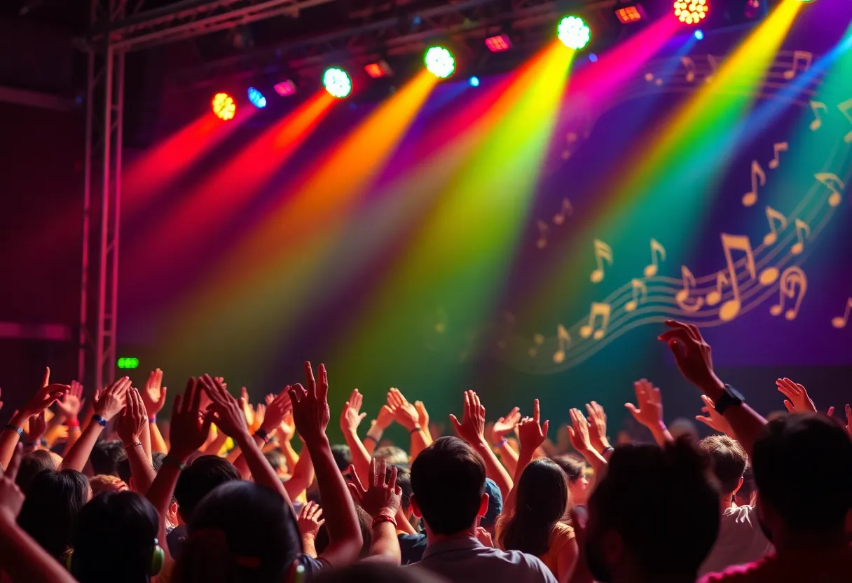 An enthusiastic audience enjoying a live music performance in Las Vegas.