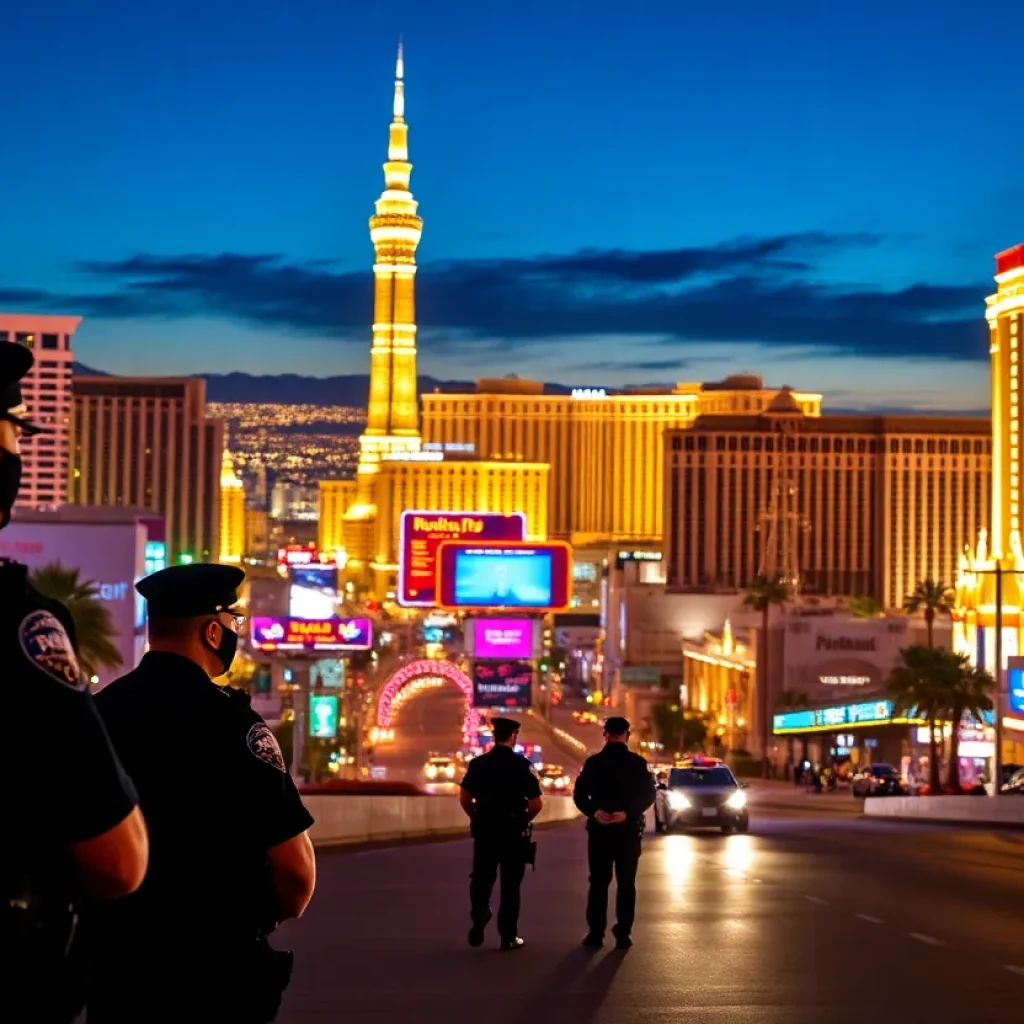 Las Vegas skyline with police presence at night