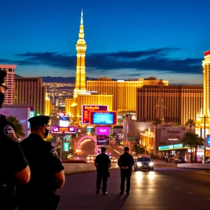 Las Vegas skyline with police presence at night