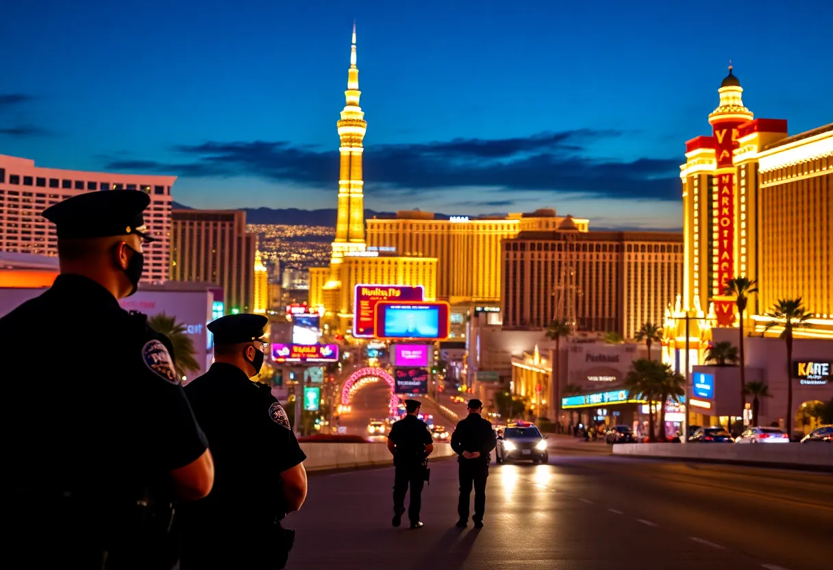 Las Vegas skyline with police presence at night