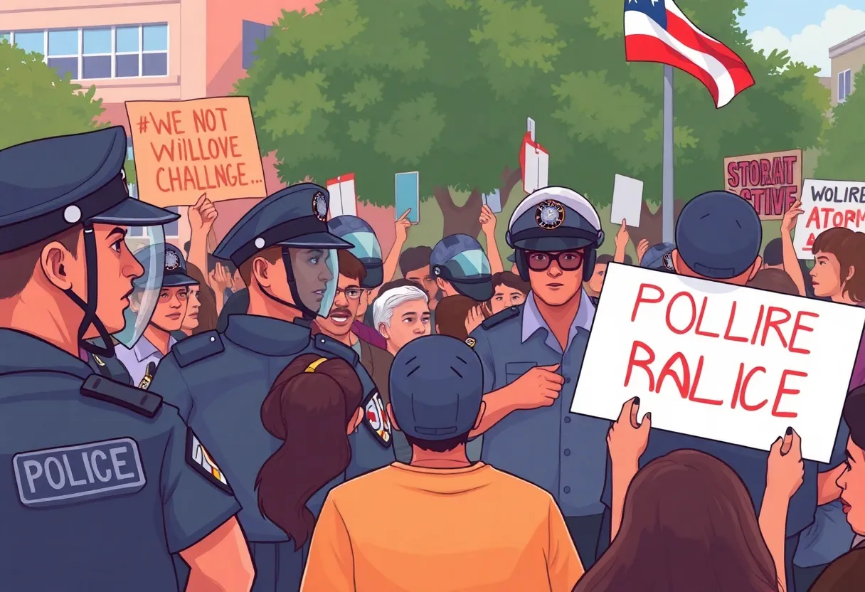 Illustrative image of a rally with police presence