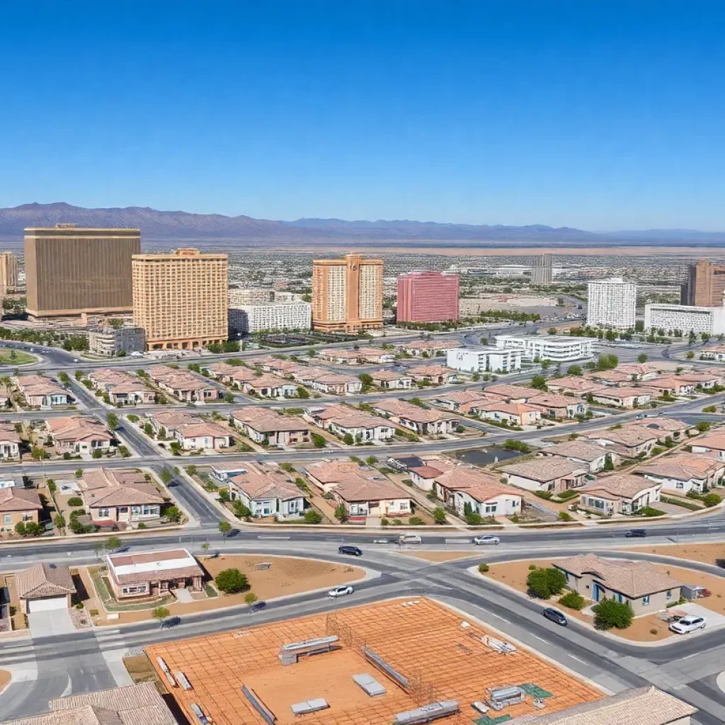Aerial view of Las Vegas residential developments with construction.