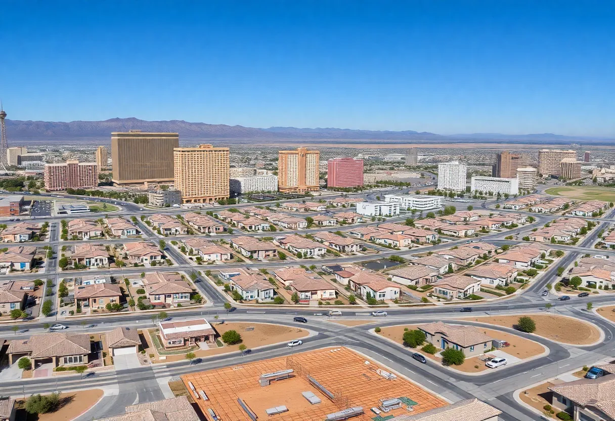 Aerial view of Las Vegas residential developments with construction.