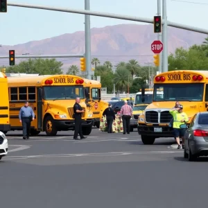 Emergency responders at a Las Vegas school bus crash site.