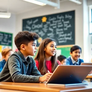 Students learning in a modern classroom setting