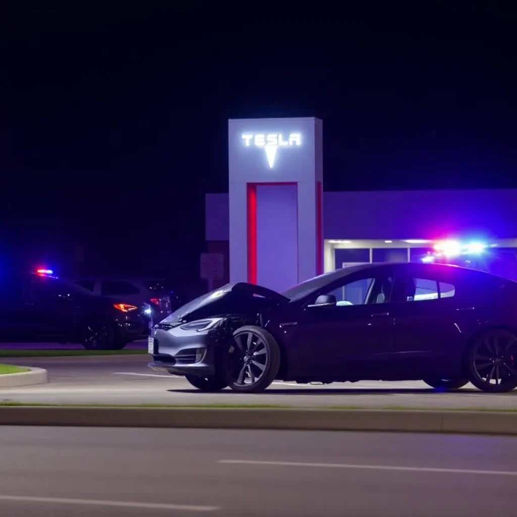 Police investigating a fire at a Tesla collision center in Las Vegas