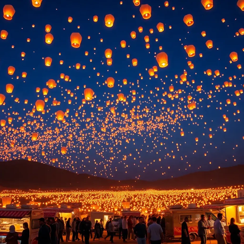 Lanterns illuminating the desert sky at The Lights Fest