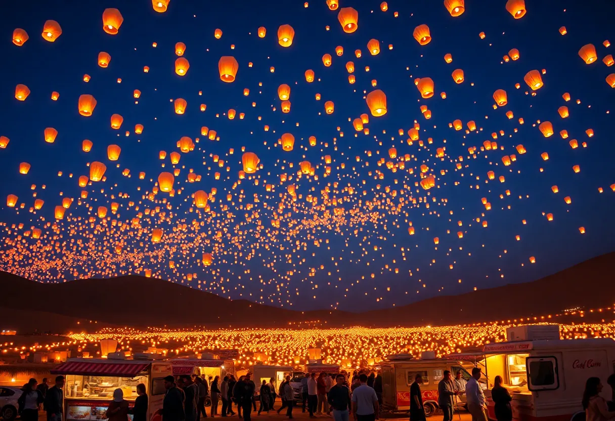 Lanterns illuminating the desert sky at The Lights Fest