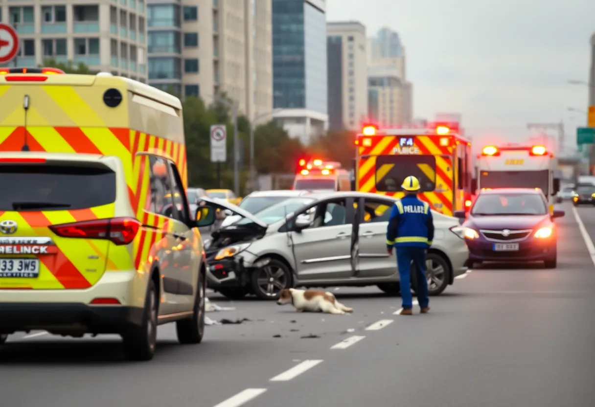 Emergency services responding to a vehicle accident on Oso Blanca Road