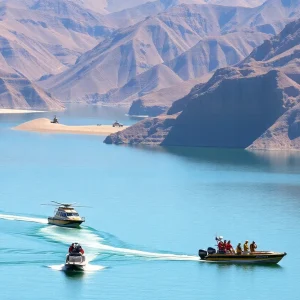 Rescue teams searching at Lake Mead.