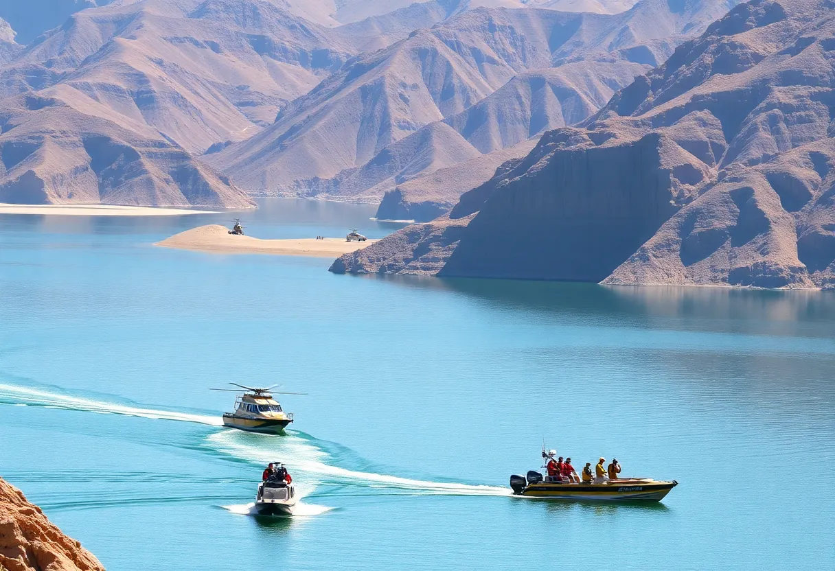 Rescue teams searching at Lake Mead.
