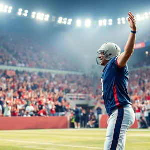 Fans celebrating the drafting of a new player in a football stadium