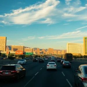 Busy Las Vegas freeway during Thanksgiving travel surge