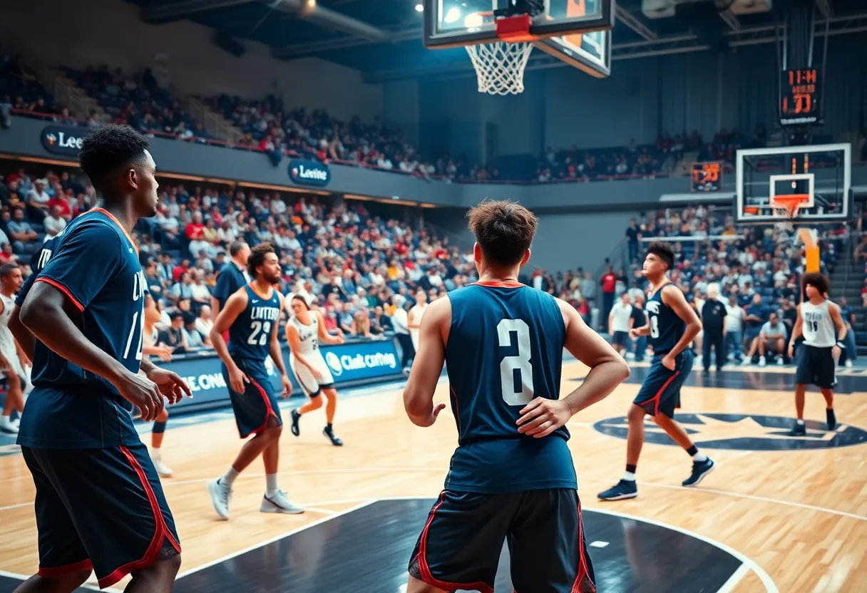 Dynamic action shot of UNLV basketball players on the court