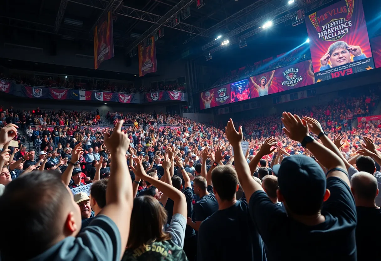 Fans cheering at a wrestling event in Philadelphia