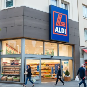 Exterior view of a new Aldi supermarket in Las Vegas