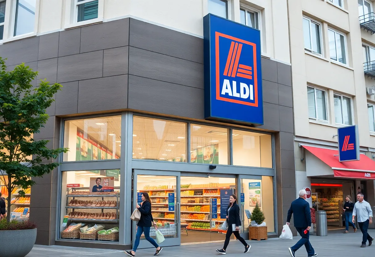 Exterior view of a new Aldi supermarket in Las Vegas