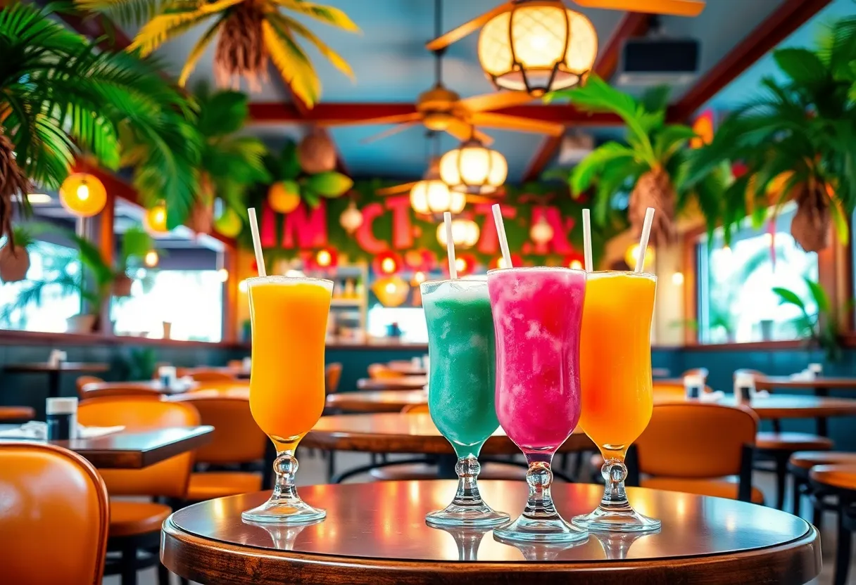 Interior view of Bahama Breeze restaurant with tropical theme