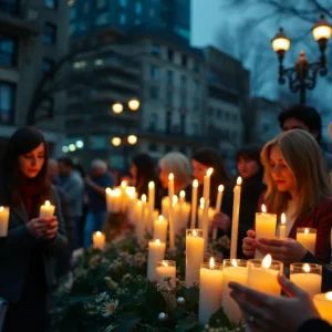 Community members gathering for a candlelight vigil in memory of a tragic accident victim.