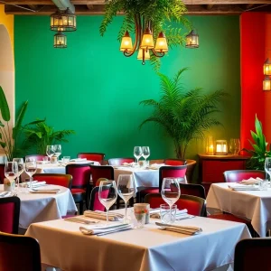 Elegant dining area of the Cathedrale restaurant in Las Vegas