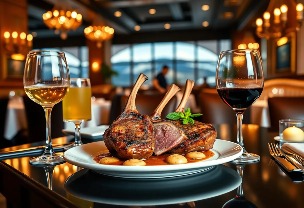 Gourmet Colorado lamb chops served in an elegant dining setting