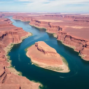 Aerial view of the Colorado River showing drought effects
