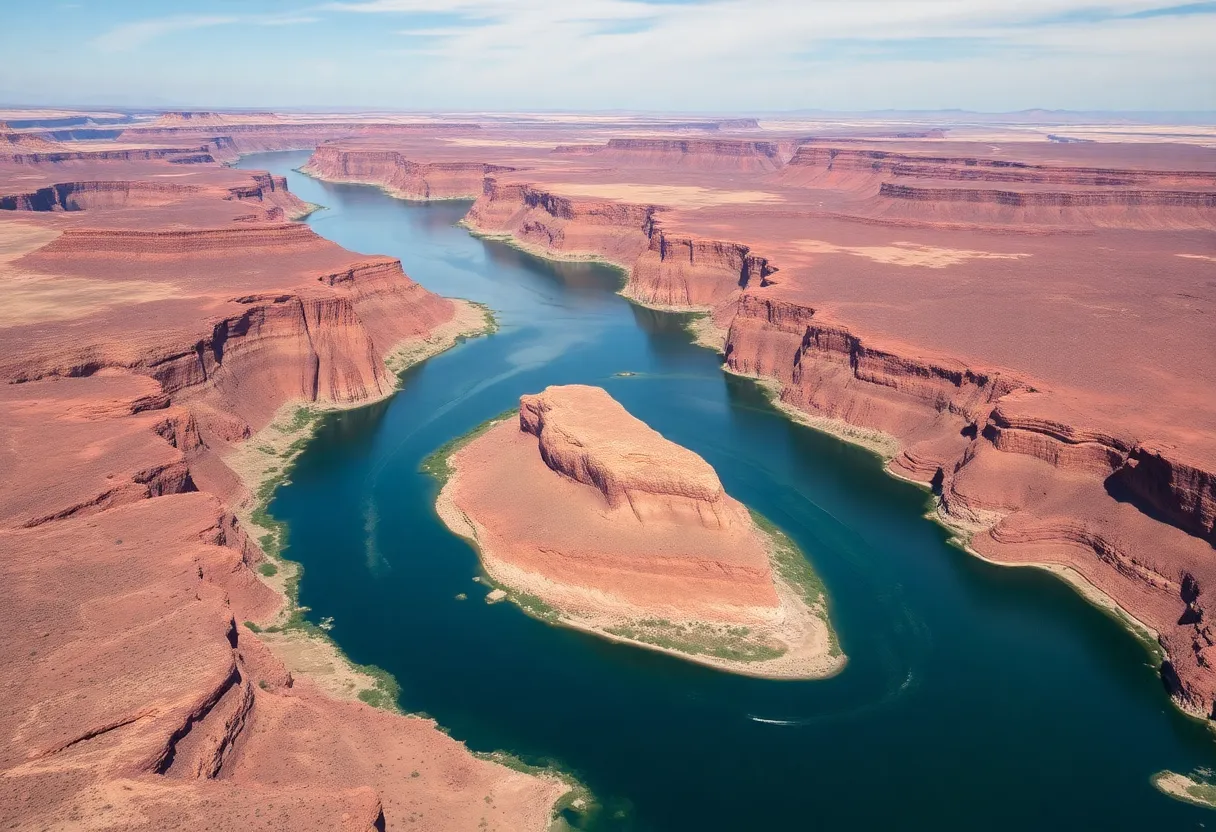 Aerial view of the Colorado River showing drought effects