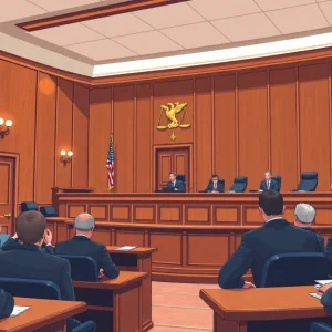 A legal courtroom representing justice and accountability.