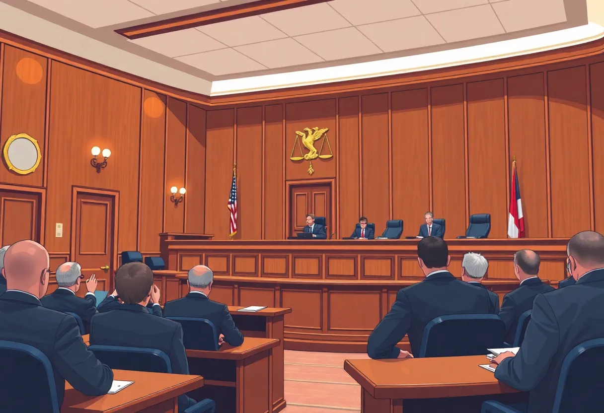 A legal courtroom representing justice and accountability.