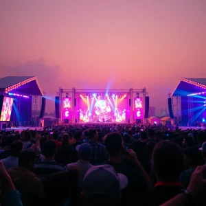 Colorful crowd at EDC 2025 with vibrant stages